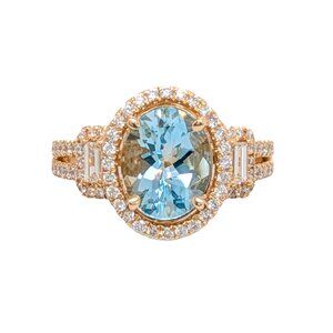 1.82ct Oval Aquamarine Statement Ring with Natural Diamond Accents in Solid 14K